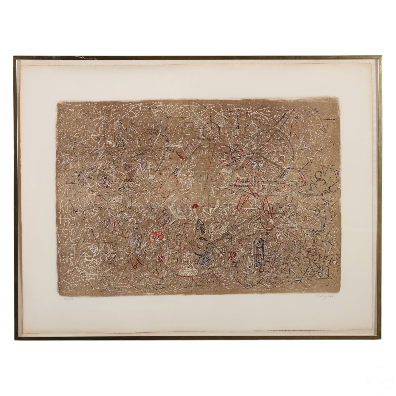 Mark Tobey 1890-1976 Flight over Form Litho SIGNED: Mark Tobey (American, 1890-1976), limited edition lithograph titled Flight Over Form, 1966. The abstract composition features Tobey's signature "white writing" style with intricate calligraphic gestur