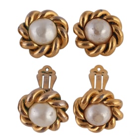 Chanel Faux Pearl Luxury Vintage Earrings TWO PAIR