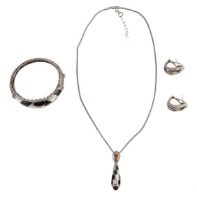 Asch Grossbardt Silver 18K Gold Gemstone Inlay SET