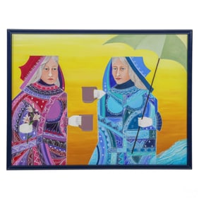 Arona Reiner b.1940 Queen Drinking Coffee Painting