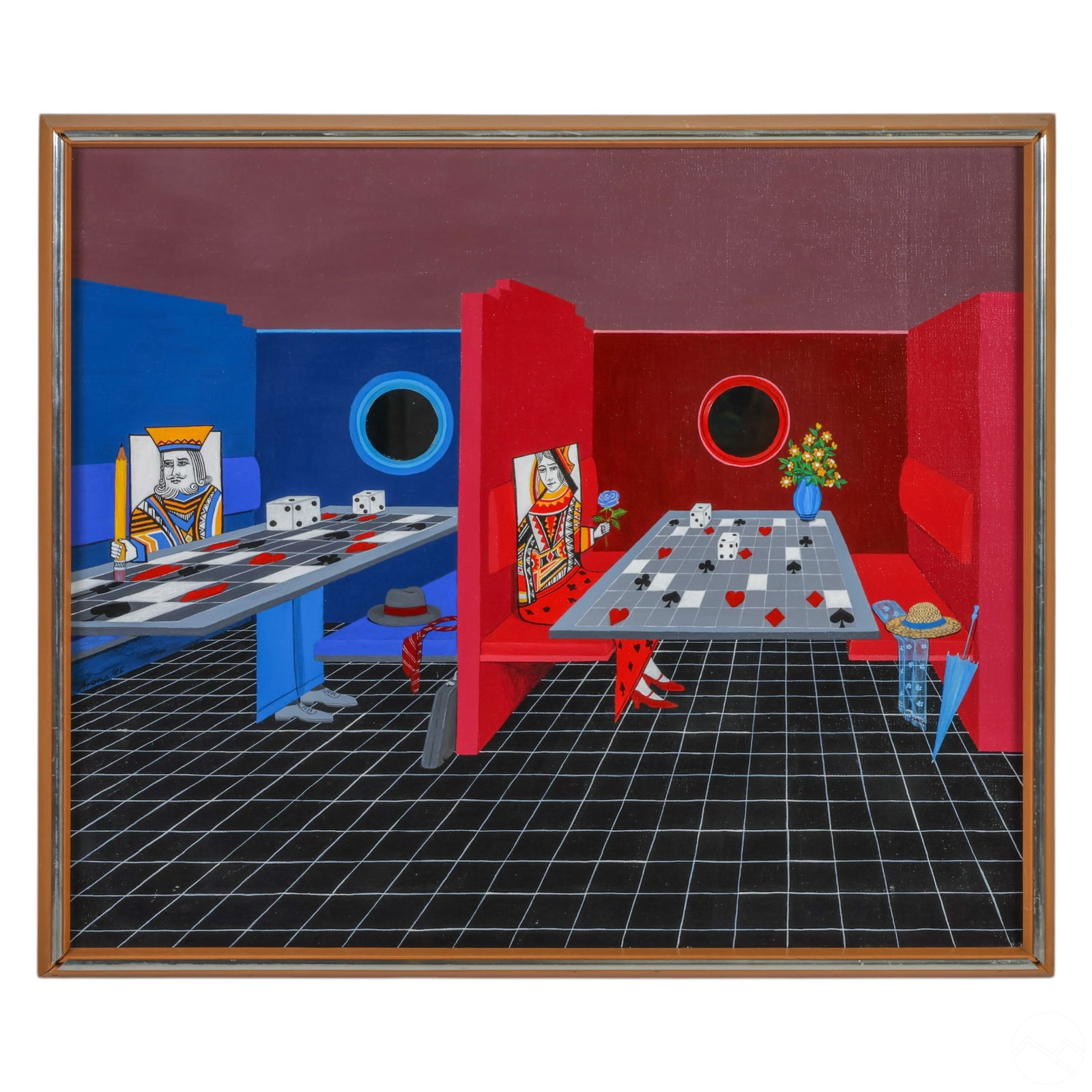 Arona Reiner b.1940 King Queen Card Game Painting (1 of 5)