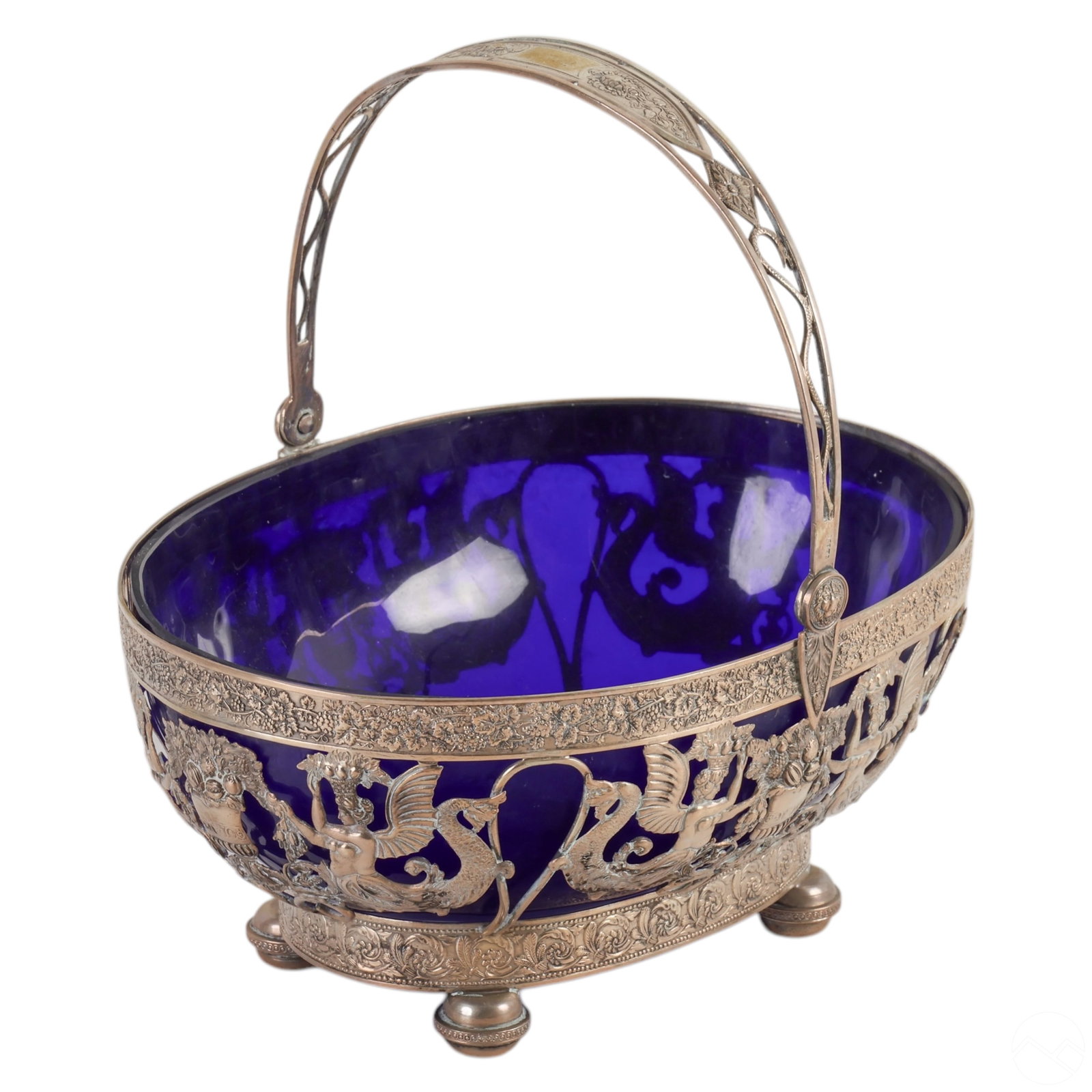 Antique 800 Silver German Basket with Cobalt Glass (1 of 5)