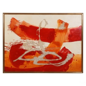 Mid Century Modern Fire and Sand Abstract Painting
