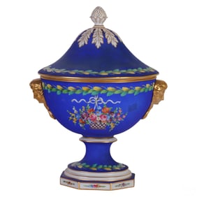 Sevres French Porcelain Cobalt Floral Covered Bowl