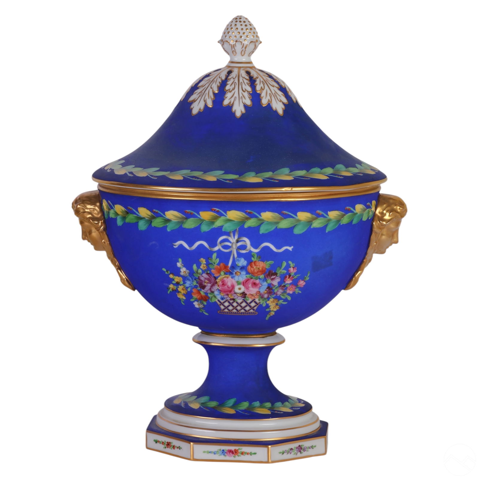 Sevres French Porcelain Cobalt Floral Covered Bowl (1 of 10)