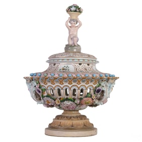 Antique Dresden Meissen Style Covered Center Bowl