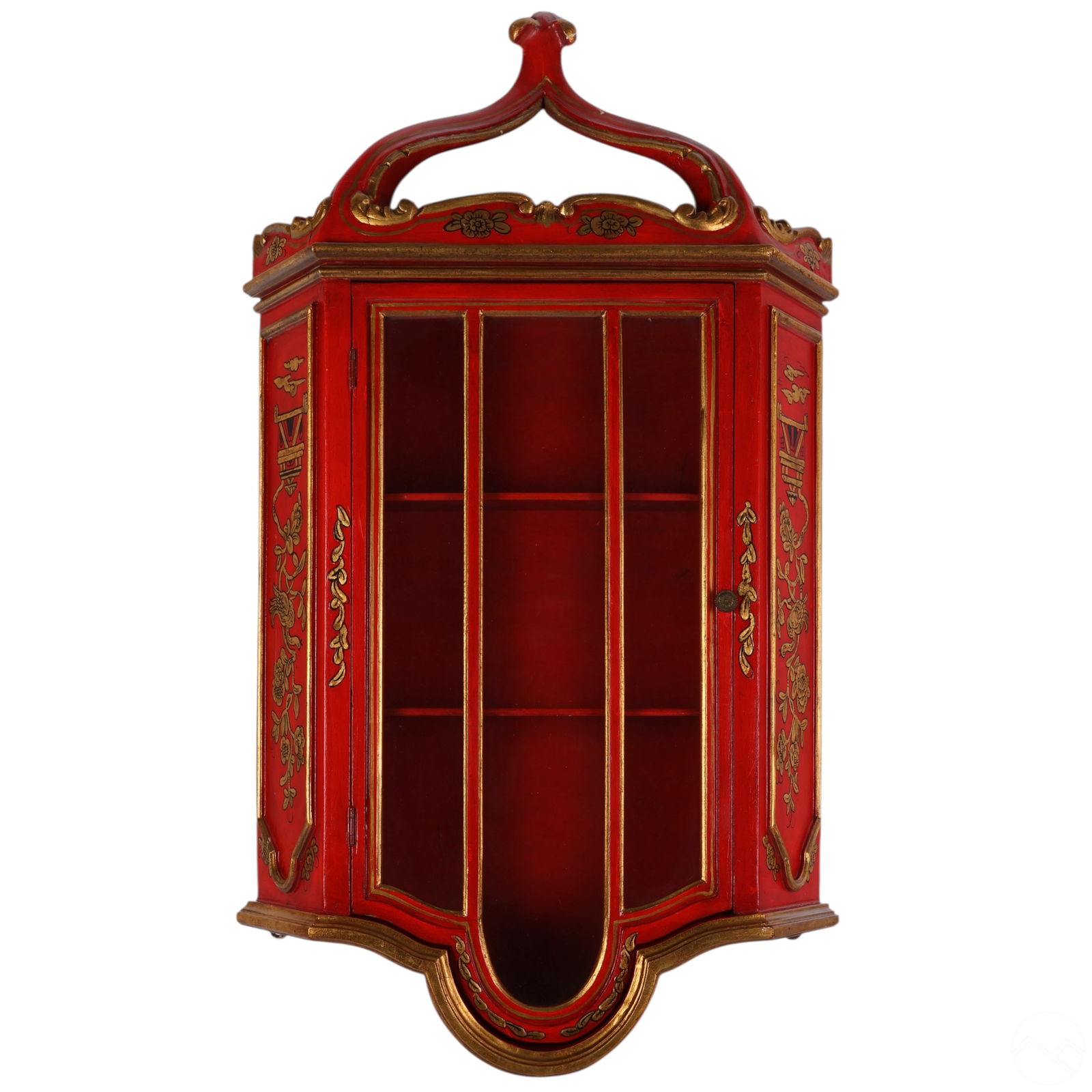 Italian Red Chinoiserie Gilt Wall Cabinet Vitrine (1 of 10)