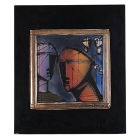 Mid 20th Century Figural Ceramic Art Plaque SIGNED