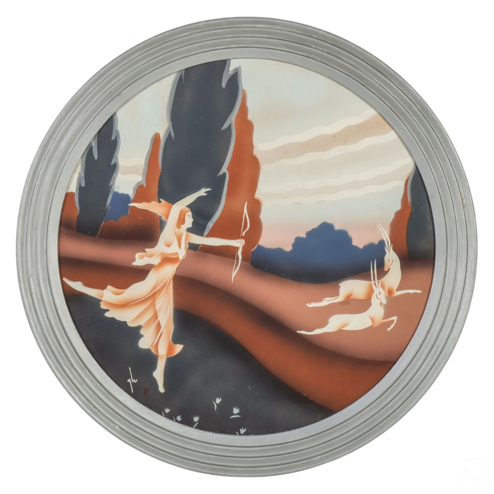 Art Deco Archer and Deer Landscape Painting SIGNED (1 of 6)