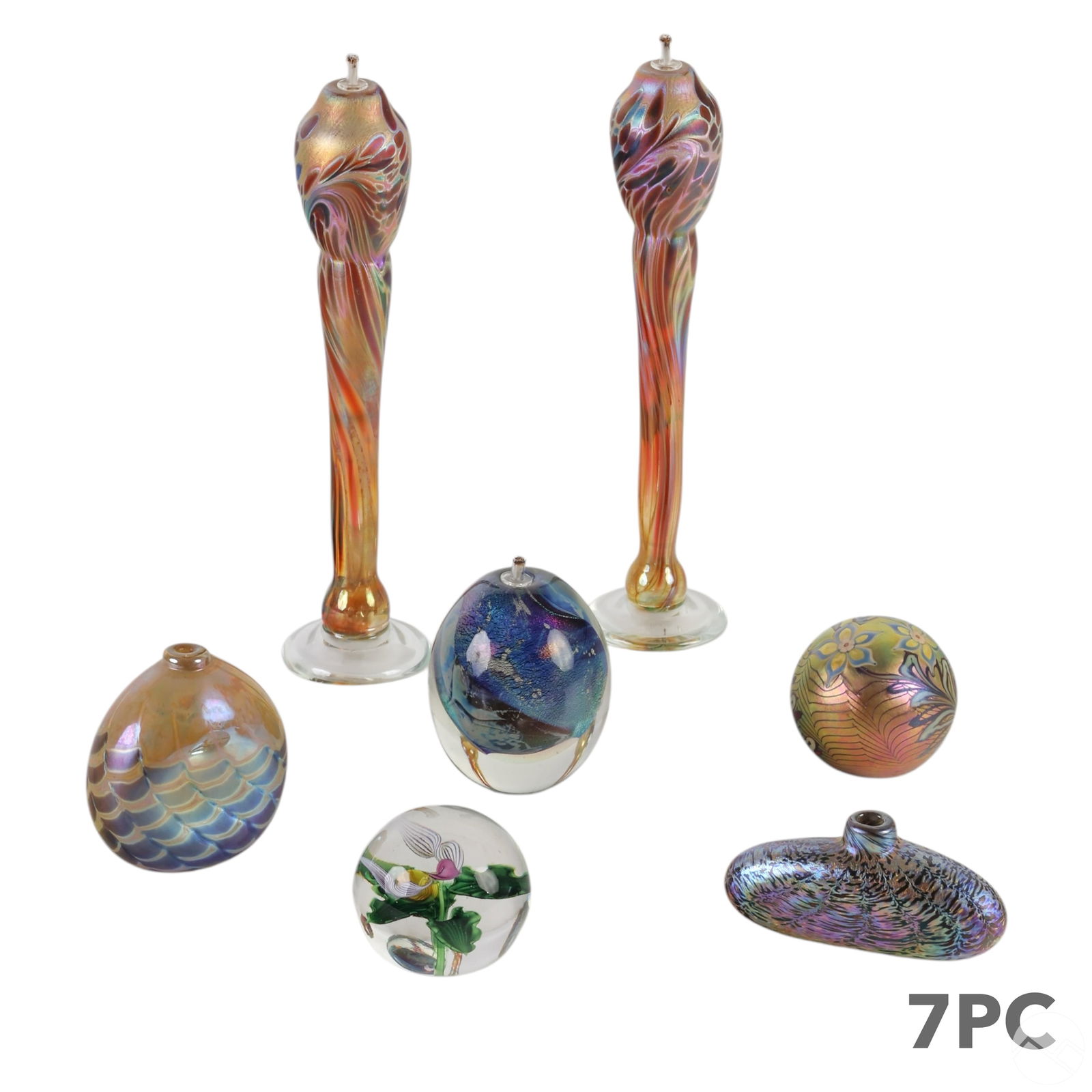 Art Glass Paperweight Bottle and Oil Lamps 7pc LOT (1 of 15)