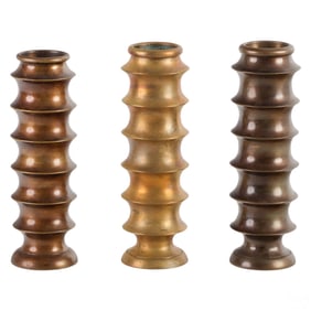 Three Designer Ribbed Bronze Vases Candle Holders