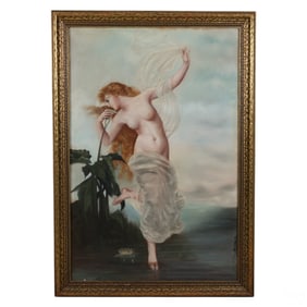 Antique 19/20C Nouveau Nude Maiden Pastel Drawing