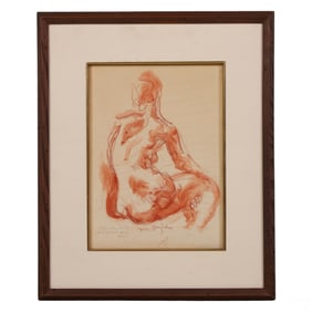 Moses Soyer 1899-1974 Sanguine Nude Female Drawing