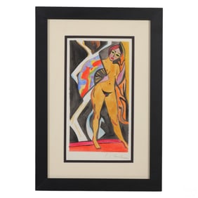 E L Kirchner (1880-1938) Nude Watercolor Painting