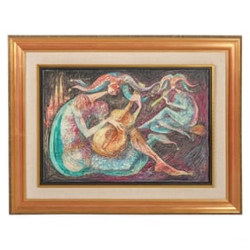Yossi Stern 1923-1992 Musical Jesters Oil Painting
