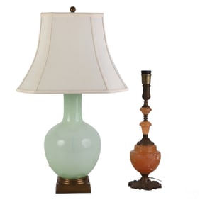 Alabaster and Green Opaline Table Lamps ESTATE LOT
