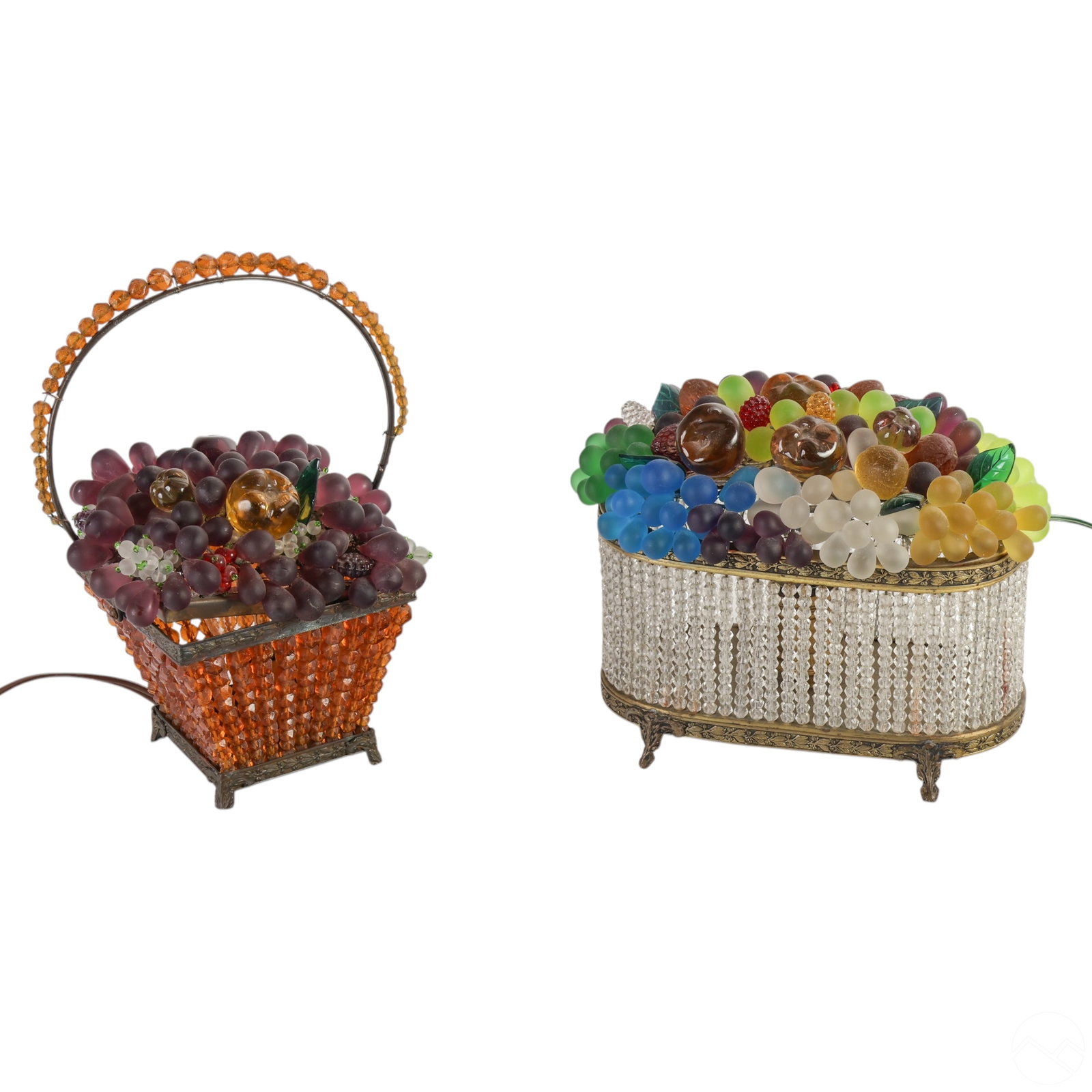 Two Old Czech Beaded Art Glass Fruit Basket Lamps (1 of 8)