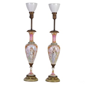 Pair of Sevres Style Hand Painted Porcelain Lamps