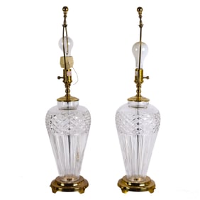 Pair of Waterford Cut Crystal & Brass Table Lamps