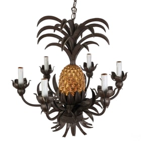 Hollywood Regency Gilt Tole Pineapple Chandelier