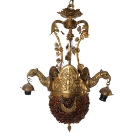 Antique Bronze & Murano Glass Pendant Chandelier