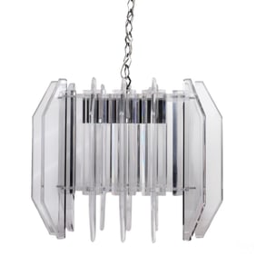 Modern Lucite Pendant Chandelier with Chrome Chain
