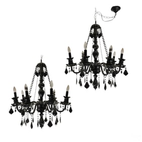 Baccarat Style Pair of Black Crystal Chandeliers