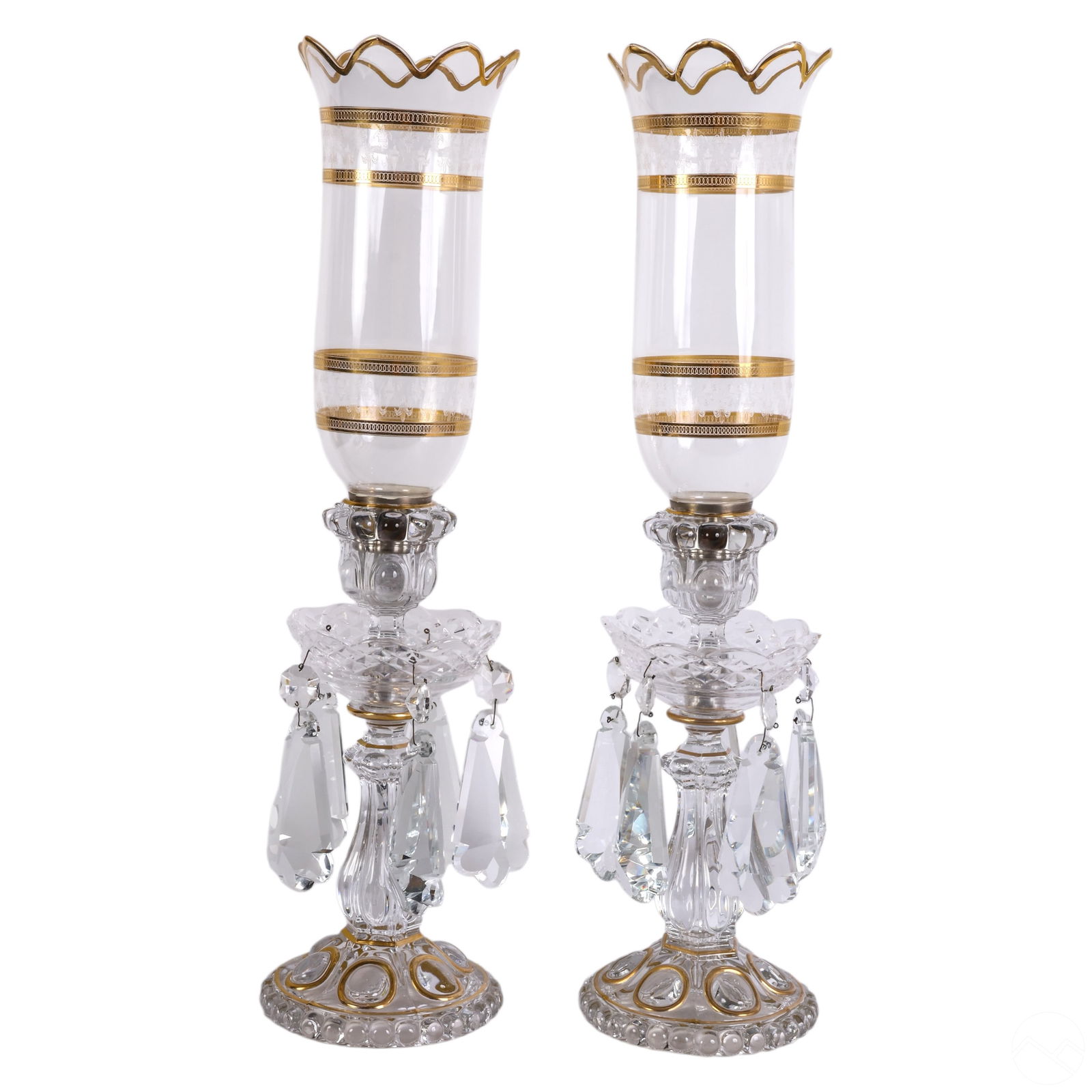 Baccarat Pair Crystal Candelabra Hurricane Lamps (1 of 10)