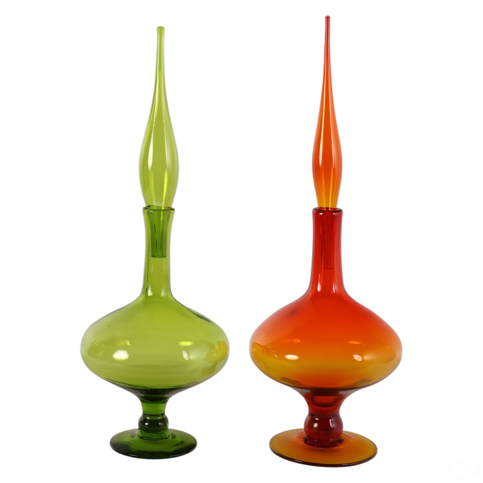 Blenko Orange & Green Glass Genie Bottles 2pc LOT (1 of 6)