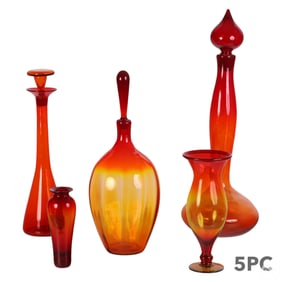 Blenko Glass Vase and Floor Decanters 5 PIECE LOT