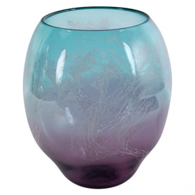 Annette Meech (b.1948) Etched Coral Art Glass Vase