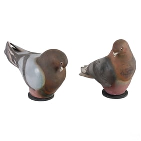 Glo Coalson 20C. Raku Studio Art Pottery Pigeons