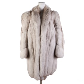 Vintage Knee Length White or Sliver Fox Fur Coat