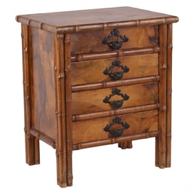 Vintage Olive Wood Faux Bamboo Box Miniature Chest