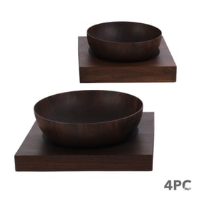 Hermes Square & Round Carved Wooden Bowls 4pc SET