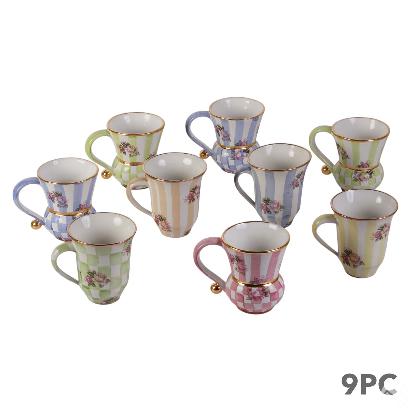 Mackenzie Childs Ceramic Stripe Floral Cup 9pc SET (1 of 11)