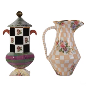 Mackenzie Childs Ceramic Vessel & Pitcher 2pc LOT