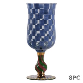 Mackenzie Childs Hand Painted Glass Goblets 8p SET