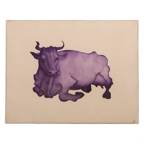 Embossed Purple Cow Engraving Print II A.P. SIGNED