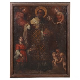 Antique Cuzco School Religious Santos Oil Painting