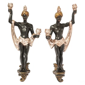 Pair of Vintage Ceramic Figural Blackamore Sconces