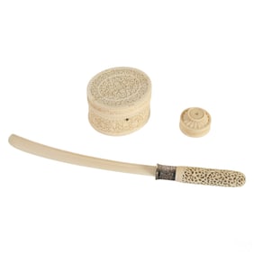 Antique Intricately Carved Boxes & Letter Opener