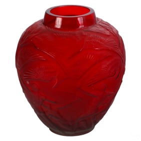 Deco Red Glass Nude Archers Vase after R. Lalique