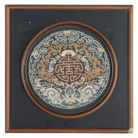 Chinese Antique Round Embroidered Silk Wifu Panel