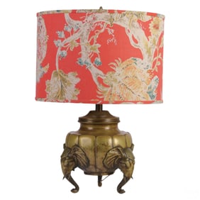 Chinese Bronze Elephant Head Tripodal Censor Lamp