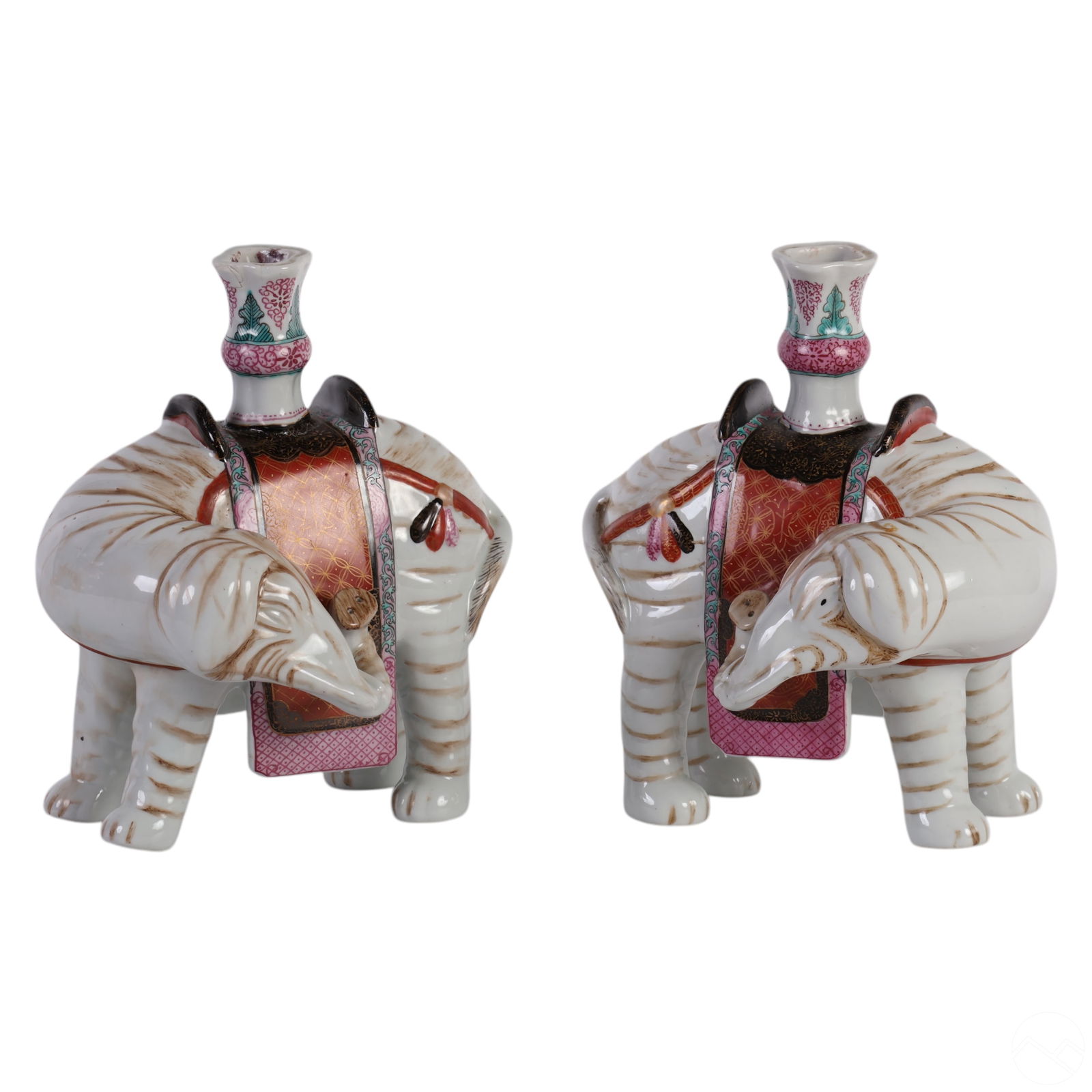 Chinese Pair of Porcelain Elephant Candle Holders (1 of 6)
