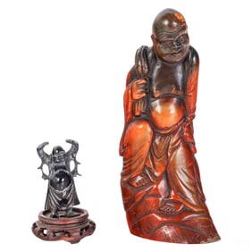 Chinese Carved Natural Horn Buddha Figures 2pc LOT