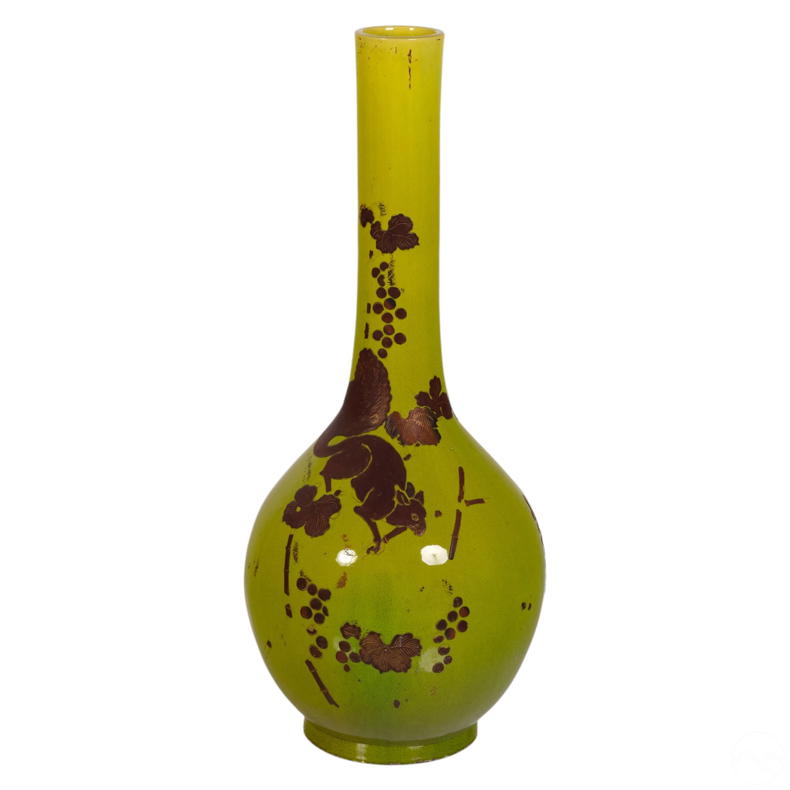 Japanese Chartruse Green Bottle Shape Floor Vase (1 of 9)