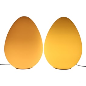 Pair of Large Modern Glass Egg Shaped Table Lamps