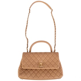Chanel Beige Caviar Quilted Coco Handle Flap Bag